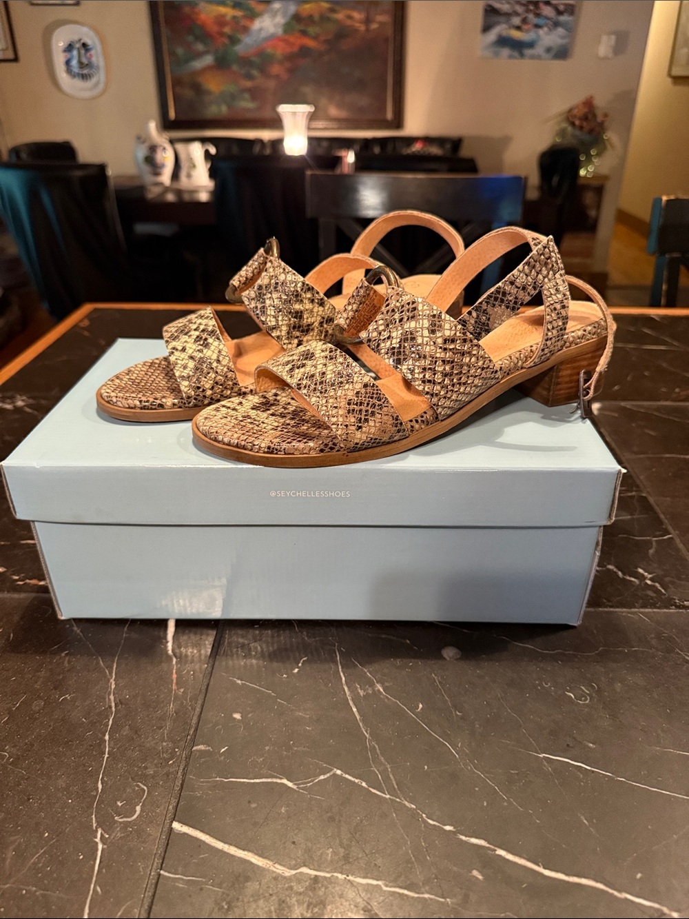Seychelles Beige Snake-Print Slingback Sandals
